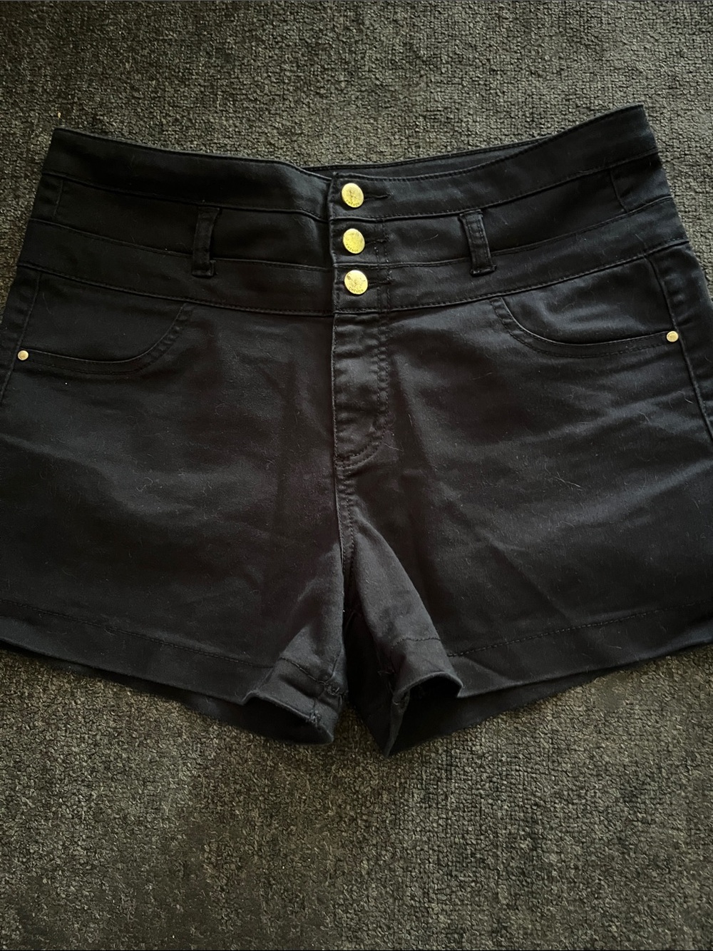 High-Waist Black Women's Shorts with Triple Gold Button Detail